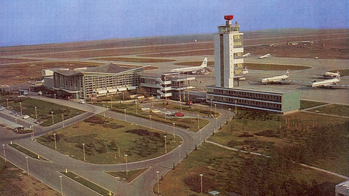 Belgrade Airport first building and control tower bird view